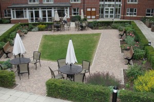 Inner courtyard at Royd Court, Extra Care Housing in Yorkshire